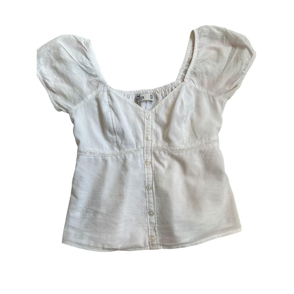 Vintage Hollister White Cotton Lace Cap Sleeve Babydoll Y2K 90s Top SZXS